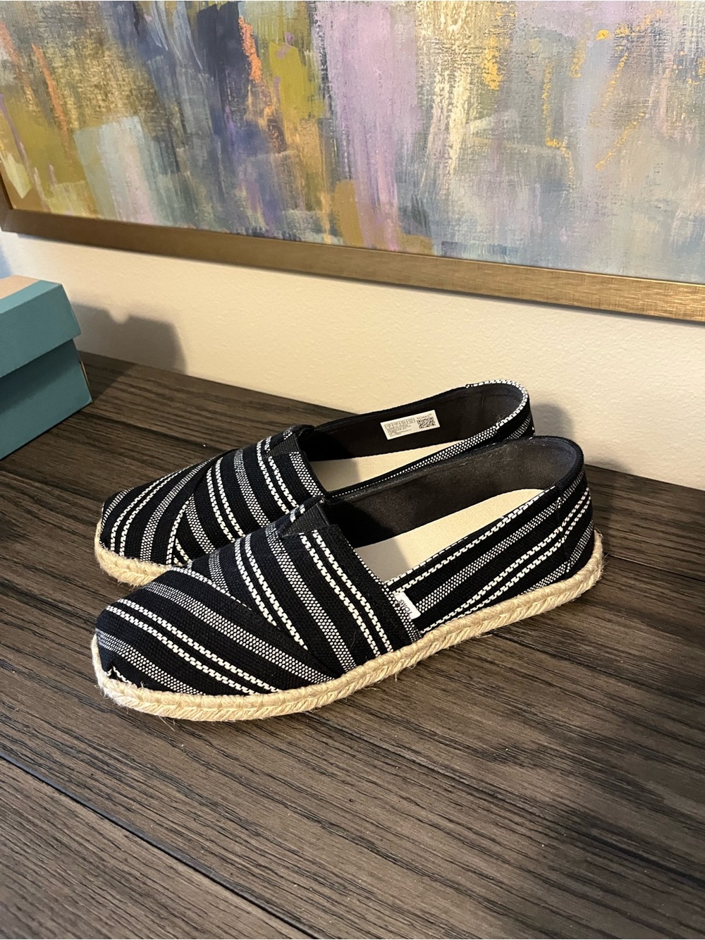 Toms Striped Black Espadrille Slip-On Shoes - Women's W9